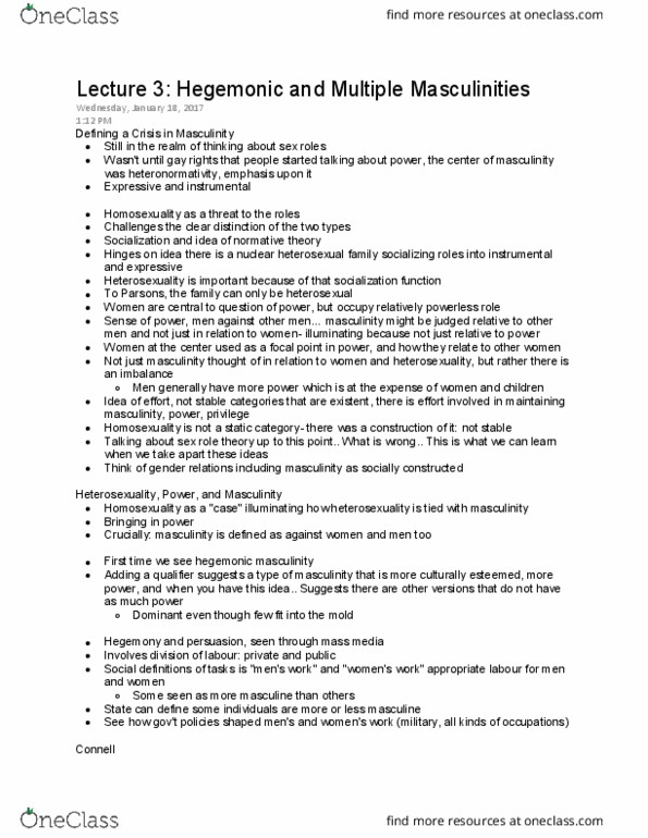 SOC345H5 Lecture Notes - Lecture 3: Essentialism, Cathexis, Role Theory thumbnail