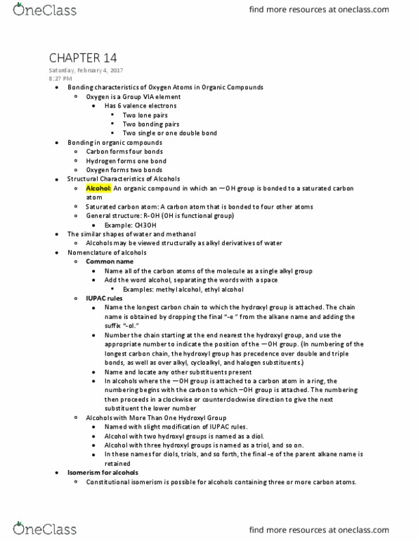 CHEM 102 Lecture Notes - Lecture 8: Primary Alcohol, Alcohol Dehydrogenase, Fetal Alcohol Spectrum Disorder thumbnail