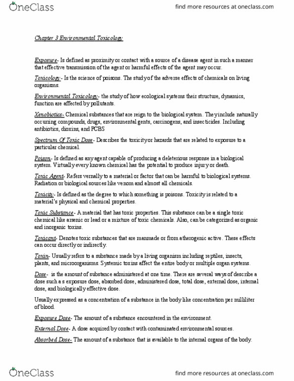 PBHL 2102 Chapter Notes - Chapter 3: Carcinogen, Absorbed Dose thumbnail