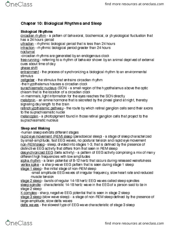 PSYCH 212 Chapter Notes - Chapter 10: Ultradian Rhythm, Melatonin, Melanopsin thumbnail