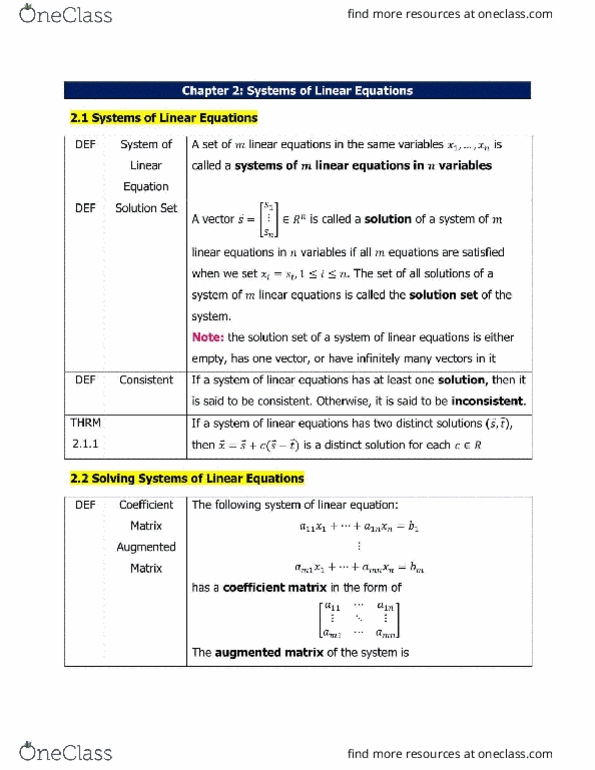 MATH136 Chapter Notes - Chapter 2: Row Echelon Form, Verb, Elementary Matrix thumbnail