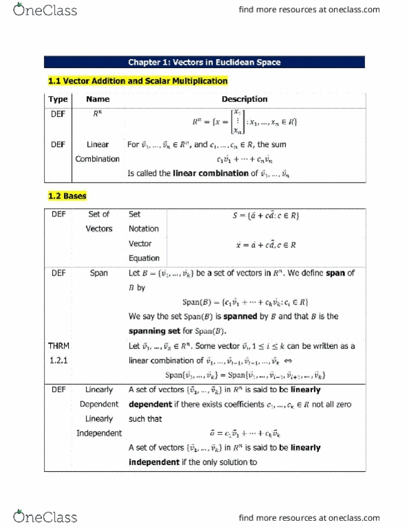 MATH136 Chapter Notes - Chapter 1: Euclidean Space, Triangle Inequality, Hyperplane thumbnail