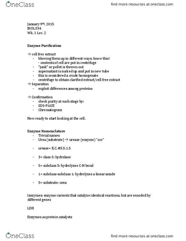 BIOL 334 Lecture Notes - Lecture 2: Maud Menten, Conformational Change, Equilibrium Constant thumbnail