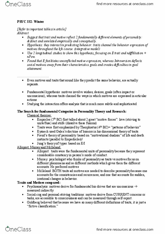 PSYC 332 Chapter Notes - Chapter N/A: Longitudinal Study, Psychoanalysis, Observer-Expectancy Effect thumbnail