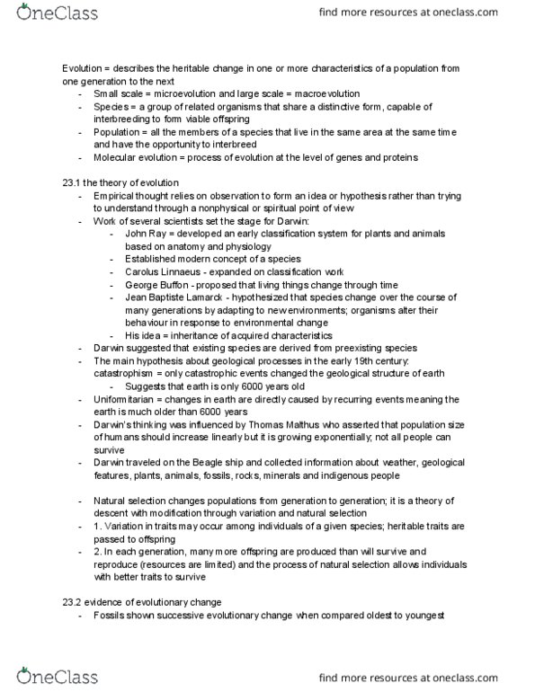BIOL 2002 Chapter Notes - Chapter 23: Molecular Evolution, Jean-Baptiste Lamarck, Macroevolution thumbnail