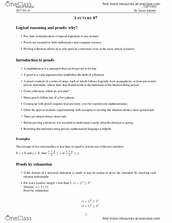 CIS 1910 Lecture Notes - Lecture 7: List Of Theorems, Luiza, Logical Reasoning thumbnail