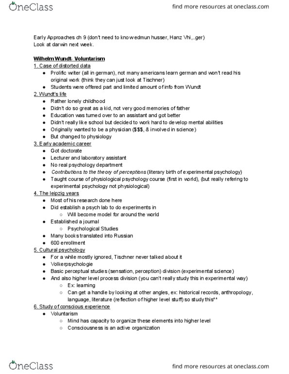 PSY 4130 Lecture Notes - Lecture 4: Wilhelm Wundt, Experimental Psychology, Empiricism thumbnail