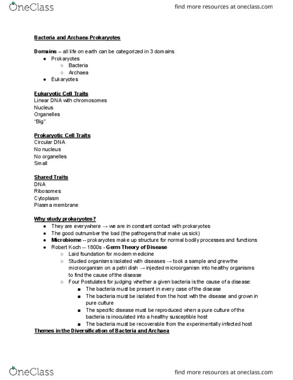 BIO 105 Lecture Notes - Lecture 4: Petri Dish, Microbiological Culture, Archaea thumbnail