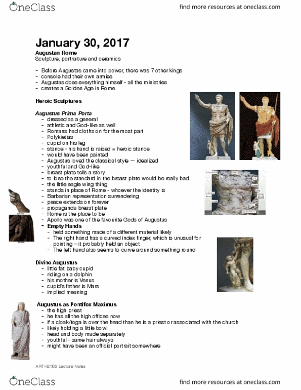 ARTH 2105 Lecture Notes - Lecture 7: Pontifex Maximus, Prima Porta, Big Miracle thumbnail