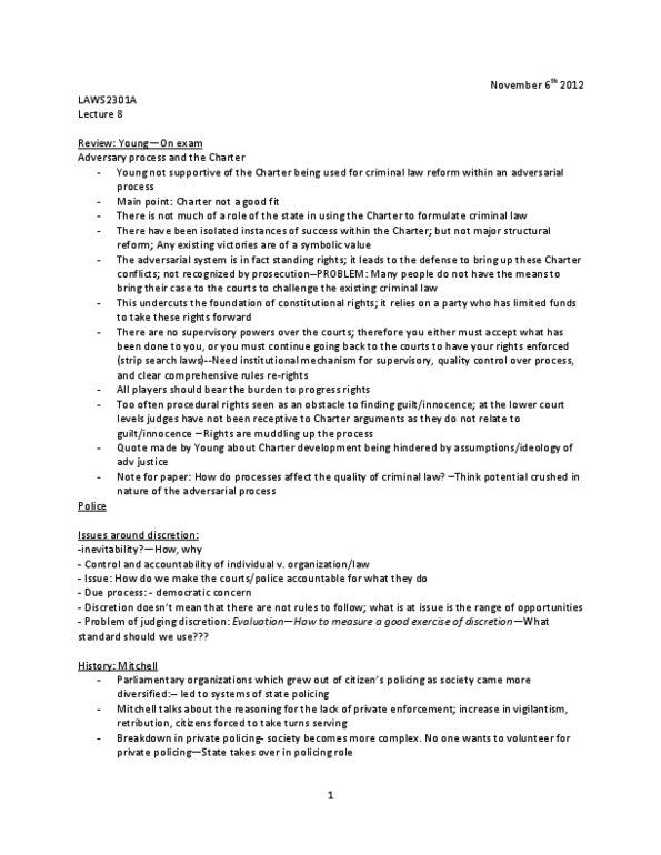 LAWS 2301 Lecture Notes - Selective Enforcement, Adversarial System, Strip Search thumbnail