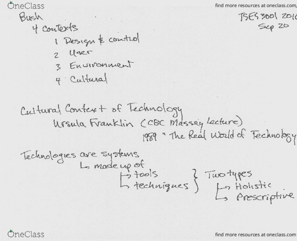 TSES 3001 Lecture Notes - Lecture 3: Ursula Franklin thumbnail