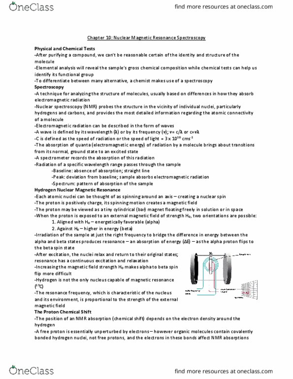 CHEM 0310 Lecture Notes - Lecture 10: Nuclear Magnetic Resonance Spectroscopy, Electromagnetic Radiation, Chemical Shift thumbnail