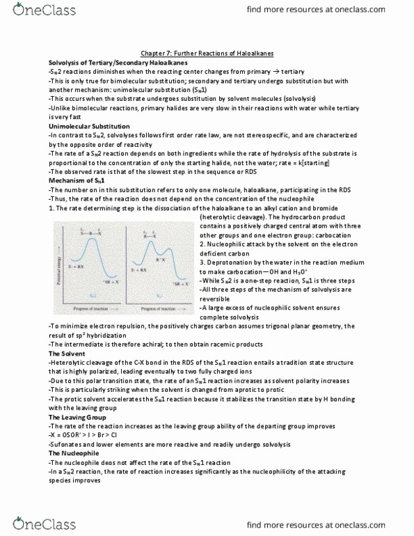 CHEM 0310 Lecture Notes - Lecture 7: Protic Solvent, Solvolysis, Rate-Determining Step thumbnail