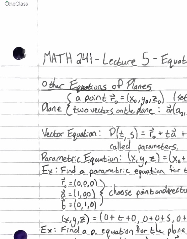 MATH 241 Lecture 5: Equations of Planes and the Cross Product thumbnail