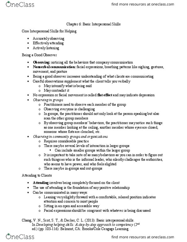 SW 320 Chapter Notes - Chapter 6: Cengage Learning, Nonverbal Communication, Sign Language thumbnail