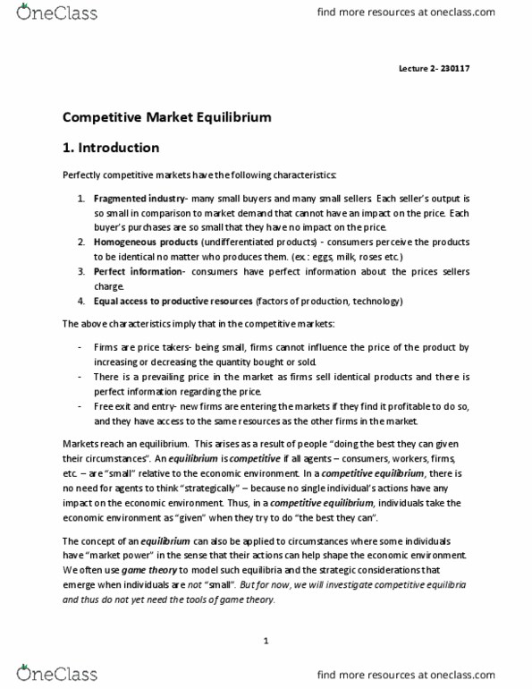ECN 700 Lecture Notes - Lecture 2: Competitive Equilibrium, Economic Equilibrium, Demand Curve thumbnail