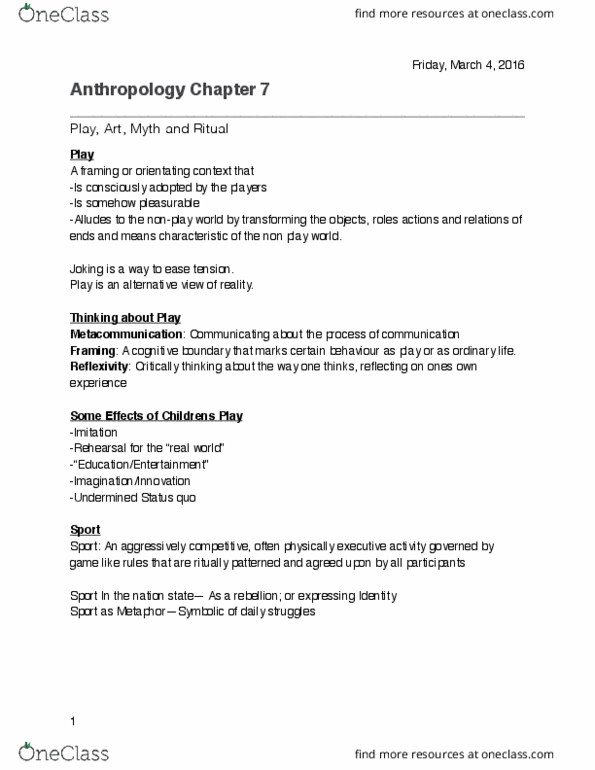 ANTH 1001 Chapter Notes - Chapter 7: Orthopathy, Status Quo thumbnail