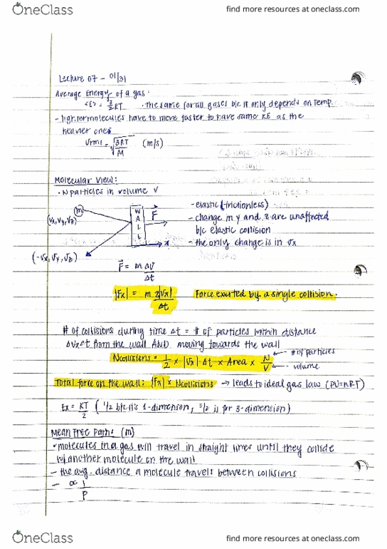 CHEM 1B Lecture Notes - Lecture 7: Elastic Collision, Molar Volume, Ideal Gas thumbnail