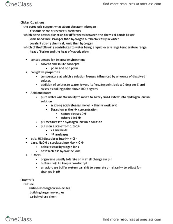 BIO-1801 Lecture Notes - Lecture 5: Colligative Properties, Octet Rule, Sodium Hydroxide thumbnail