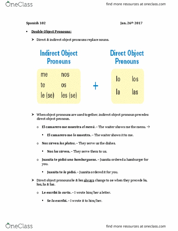 SPA 102 Lecture Notes - Lecture 10: Infinitive thumbnail