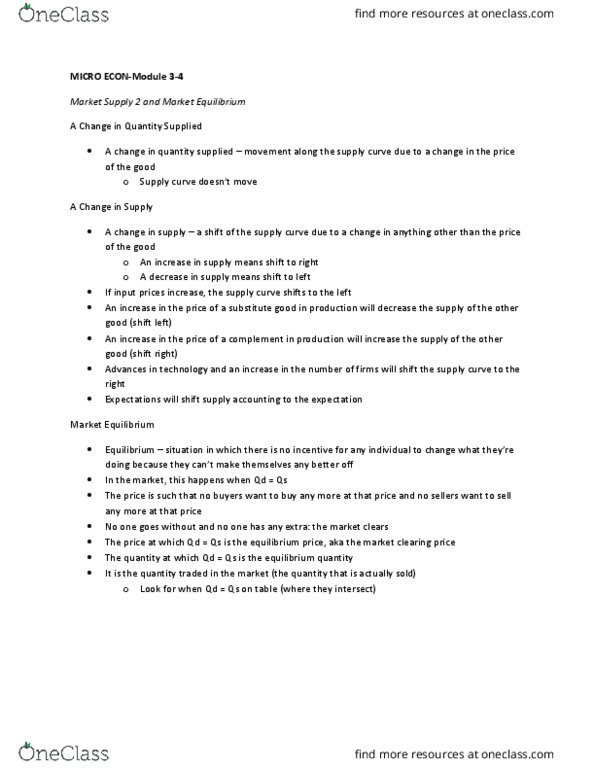 ECON 1B03 Chapter Notes - Chapter 3: Economic Equilibrium, Market Clearing, Demand Curve thumbnail