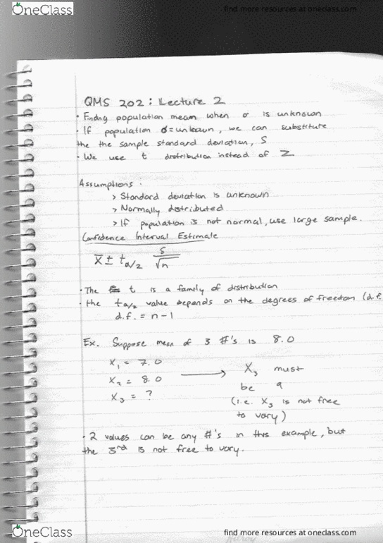 QMS 202 Lecture Notes - Lecture 2: Sample Size Determination thumbnail