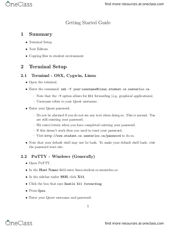 CS246 Lecture Notes - Lecture 1: Cygwin, Xming, Text Editor thumbnail