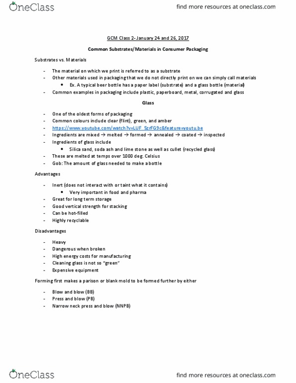 GCM 210 Lecture Notes - Lecture 2: Glass Recycling, Hermetic Seal, Sodium Carbonate thumbnail