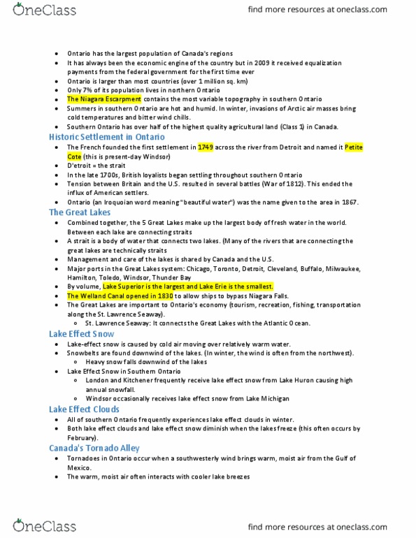 Geography 2010A/B Lecture Notes - Lecture 6: Lake Ontario, Trans-Canada Highway, Northern Ontario thumbnail