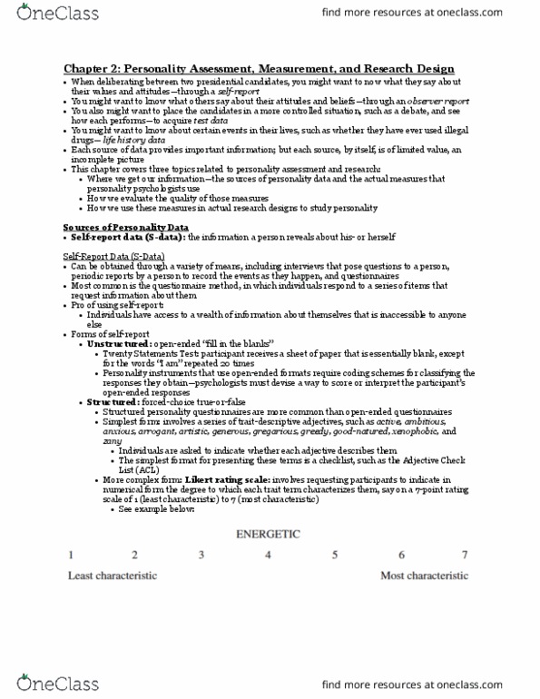 PSYB30H3 Chapter Notes - Chapter 2: California Psychological Inventory, Likert Scale, Test Data thumbnail