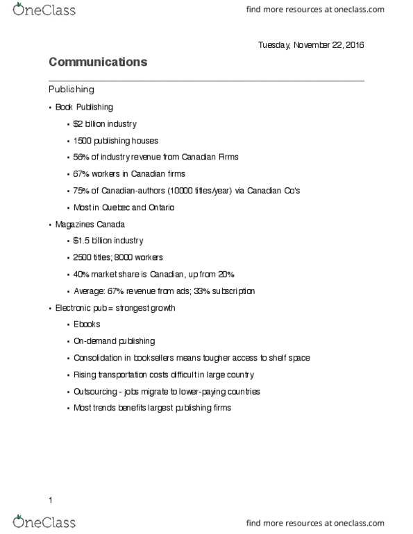 CMST 1A03 Lecture Notes - Lecture 4: User-Generated Content, Youtube Red, Shaw Communications thumbnail