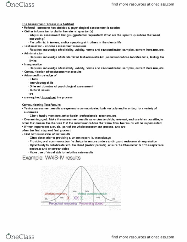 PSYC37H3 Lecture Notes - Lecture 11: Psychological Reports, Communication, Standardized Test thumbnail