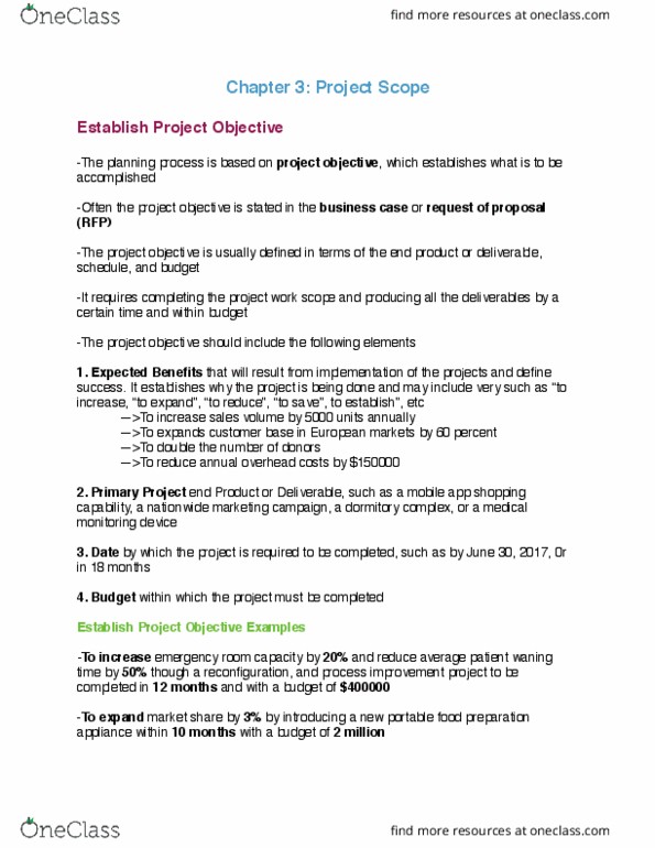 GMS 450 Chapter Notes - Chapter 3: Project Plan, Project Charter, Work Breakdown Structure thumbnail