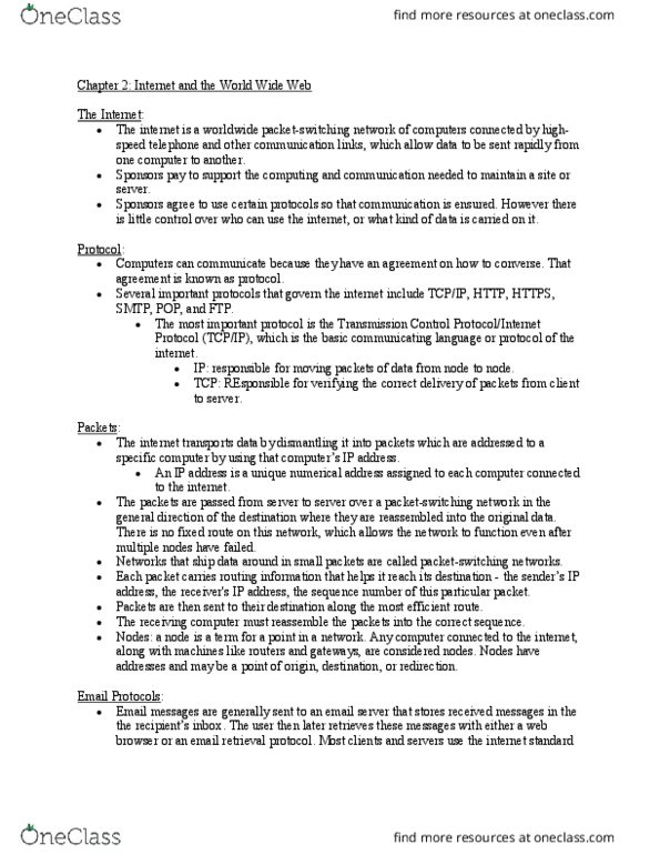 IT 103 Chapter Notes - Chapter 2: Simple Mail Transfer Protocol, Hypertext Transfer Protocol, Transport Layer Security thumbnail