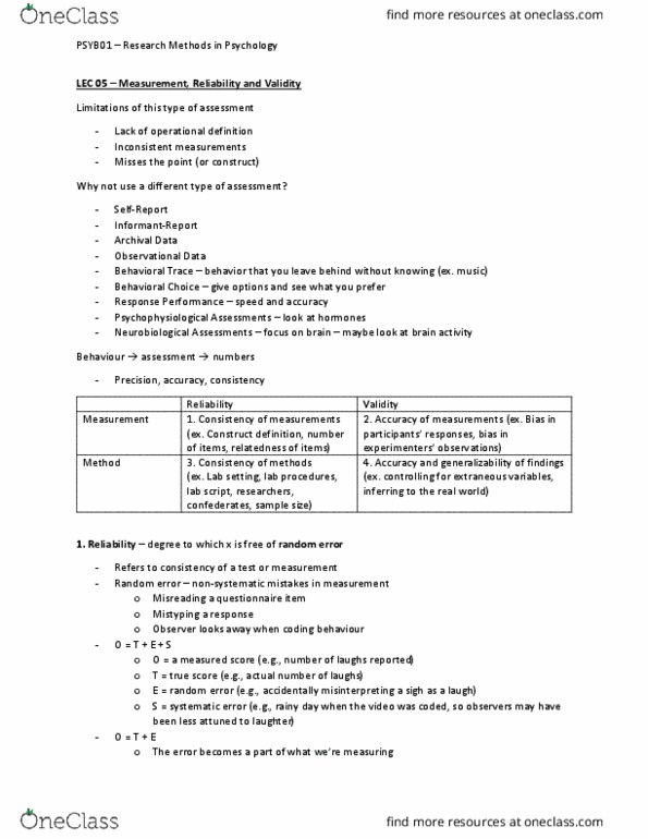 PSYB01H3 Lecture Notes - Lecture 5: Observational Error, Internal Validity, Internal Consistency thumbnail