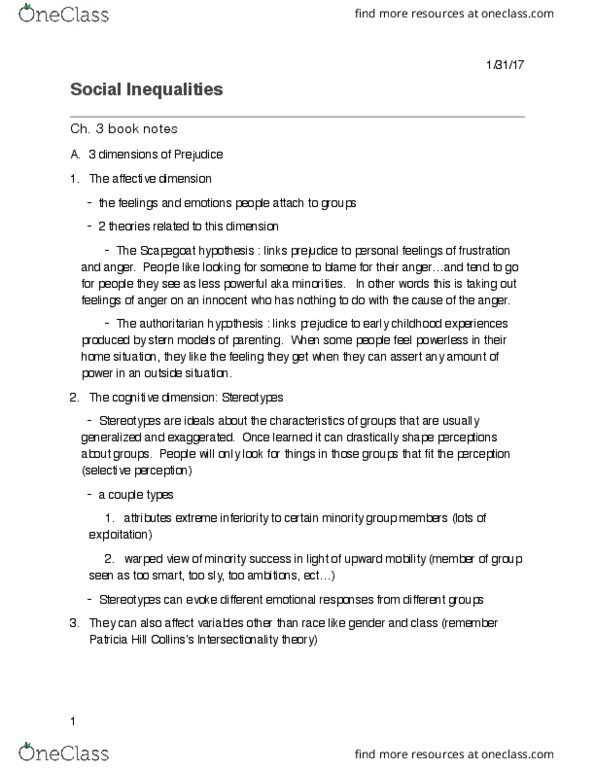 SOCI 341 Chapter Notes - Chapter 3: Intersectionality, Selective Perception, Realistic Conflict Theory thumbnail