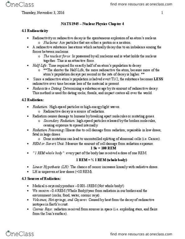 NATS 1945 Lecture Notes - Lecture 4: Radioactive Decay, Decay Energy, Low Mass thumbnail