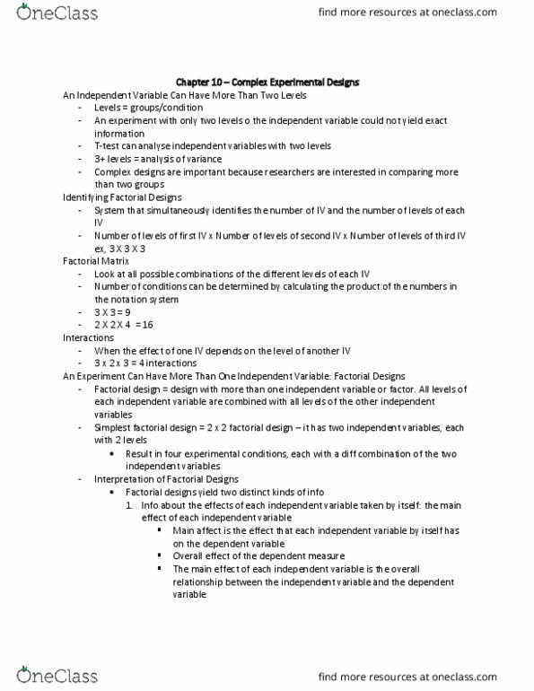 PSYB01H3 Chapter Notes - Chapter 10: Dependent And Independent Variables, Repeated Measures Design, Complement Factor B thumbnail