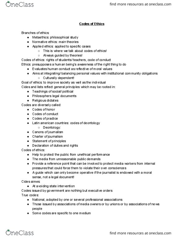 CMN 3105 Lecture Notes - Lecture 6: Normative Ethics, Applied Ethics, Deontological Ethics thumbnail