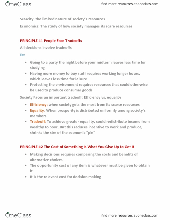 EC 110 Lecture Notes - Lecture 1: Opportunity Cost, Externality, Invisible Hand thumbnail