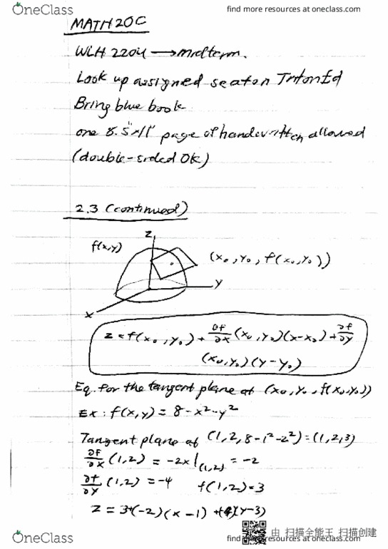 MATH 20C Lecture Notes - Lecture 9: Tangent Space thumbnail