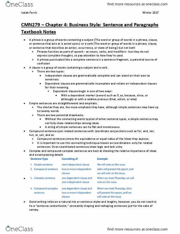 CMN 279 Chapter Notes - Chapter 4: Dependent Clause, Independent Clause, Relative Pronoun thumbnail