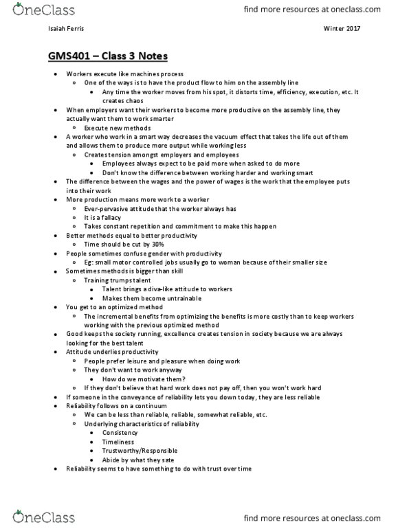 GMS 401 Lecture Notes - Lecture 3: Preventive Maintenance thumbnail