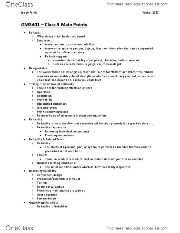 GMS 401 Lecture Notes - Lecture 3: Preventive Maintenance, Meteorology, X&Y thumbnail