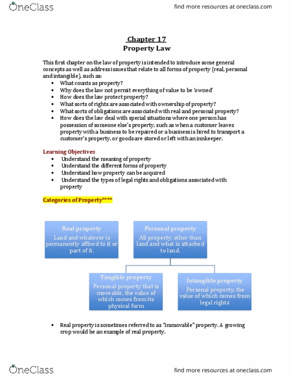 Management and Organizational Studies 2275A/B Lecture Notes - Lecture 5: Personal Property, Bailment, Intangible Property thumbnail