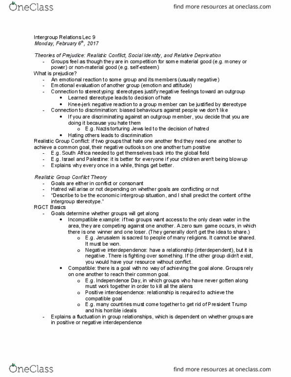 PSYCH 3CD3 Lecture 9: Intergroup Relations Lec 9 thumbnail