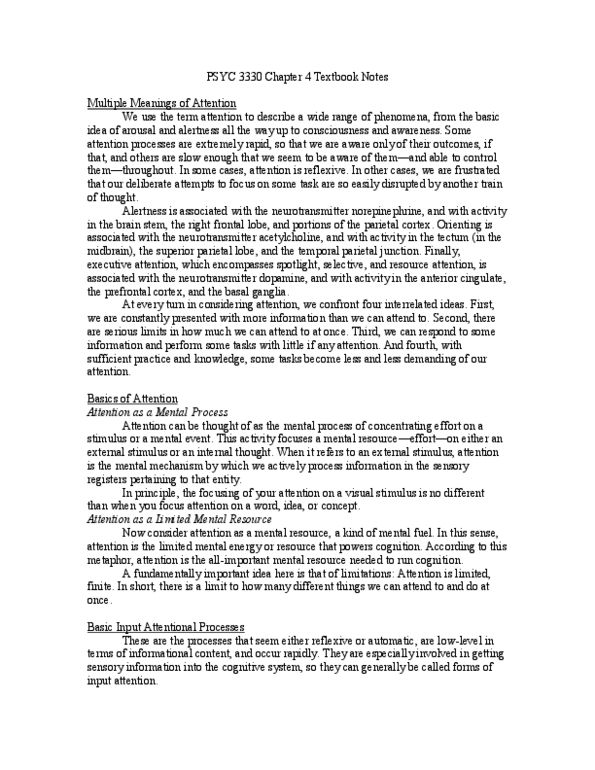 PSYCH 3330 Chapter Notes - Chapter 4: Donald Broadbent, Speech Shadowing, Attentional Blink thumbnail