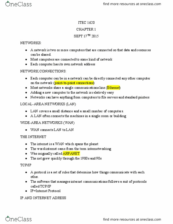 ITEC 1620 Lecture Notes - Lecture 1: Word Processor, Uniform Resource Locator, Html thumbnail