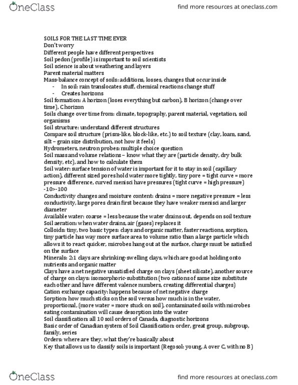 ENVIRSC 2B03 Lecture Notes - Lecture 16: Soil Classification, Regosol, Cation-Exchange Capacity thumbnail