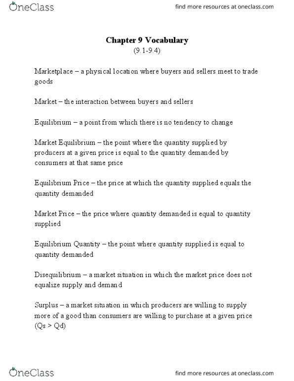 AGR 110 Chapter Notes - Chapter 9: Statics, Economic Equilibrium thumbnail